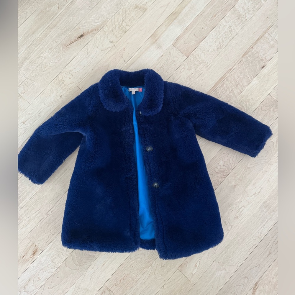 Pink Chicken Deep Blue Faux Fur Jacket - Kids Luxury